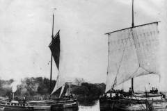 Two Humber keels passing on the Aire & Calder Navigation.