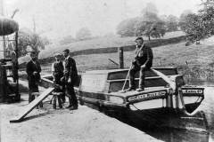 A Five Rise Canal Co barge moored on the Leeds & Liverpool Canal .