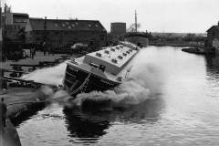 Tanker barge Farndale H being launched on 11 April 1967.