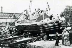 The launch of the 'West Country' size keel Ethel.