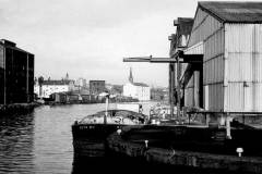 The motor barge Beta moored in the Calder and Hebble Navigation's Wakefield Pond.