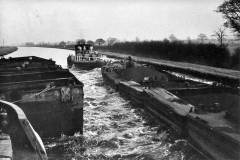 Compartment boat trains passing on the Aire & Calder Navigation.