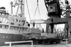 MV Otepya discharging the first cargo of timber from Joensuu, Finland.