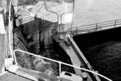 A Cawood Hargreaves Ltd compartment boat entering No 1 Fall Ing Lock.