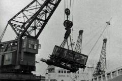 Loading coal from a railway wagon in Goole Docks.