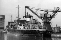 MV Broadhurst being loaded by the 50 ton crane in Goole Docks.